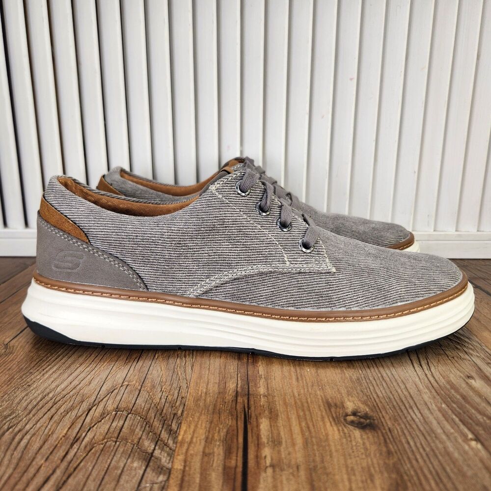 Skechers Moreno Ederson Mens Size 8.5 Taupe Canvas Lace Up Preppy Shoes 65981